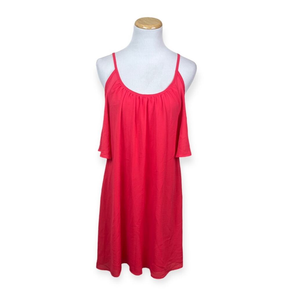 MEGHAN LA Los Angeles Womens Neon Pink Cold Shoulder Flowy Dress MEDIUM Cut Out
